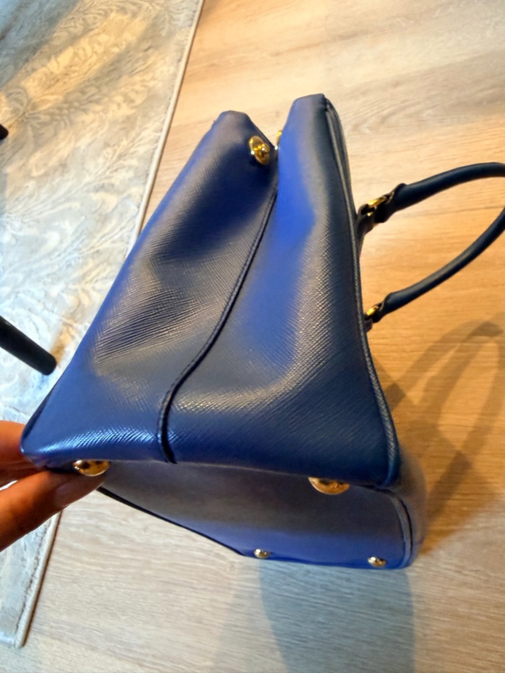 Prada Blue Saffiano Satchel with Gold Hardware - Picture 3 of 13